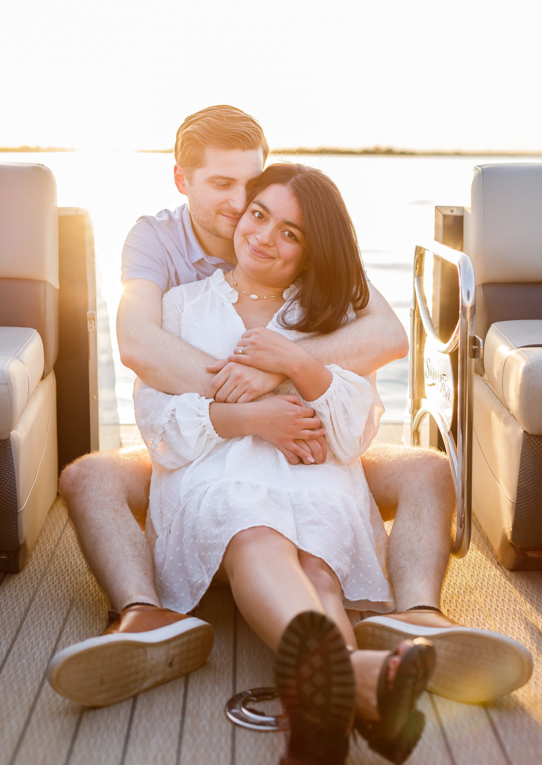 Boat ride engagement photography at the beautiful lakeside in Dallas