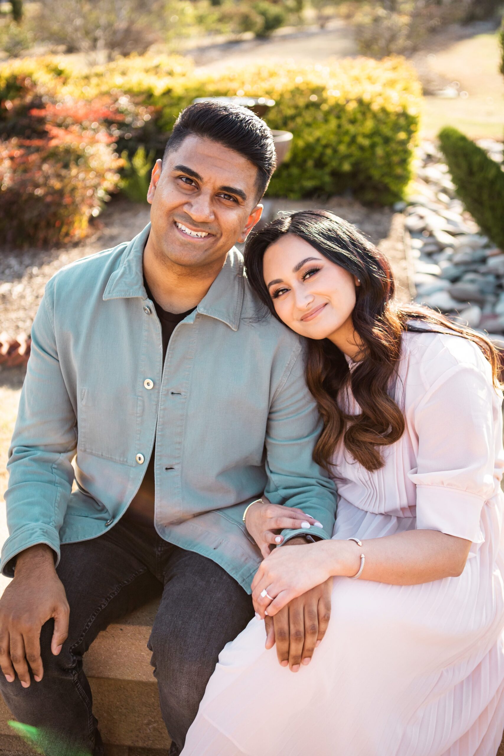 Indian couple Dallas engagement photography couple looking at camera 