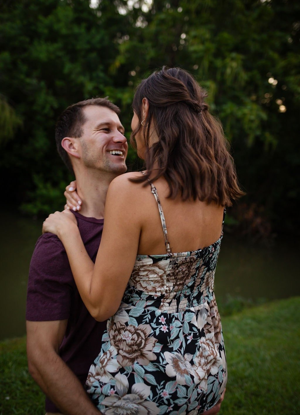 Candid photo of couple for White Rock Lake Dallas engagement session