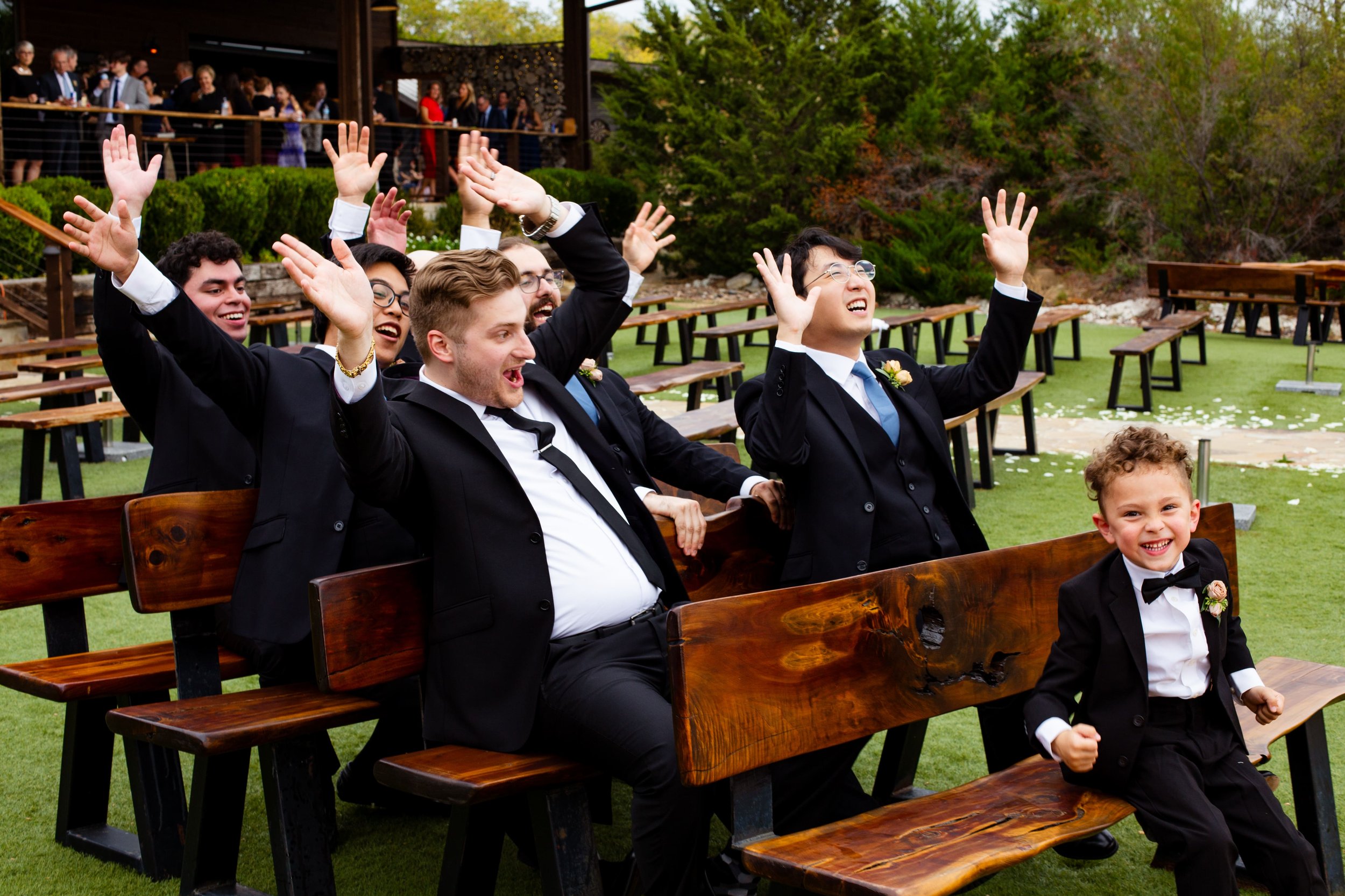 Groomsmen funny photo excited picture with kids