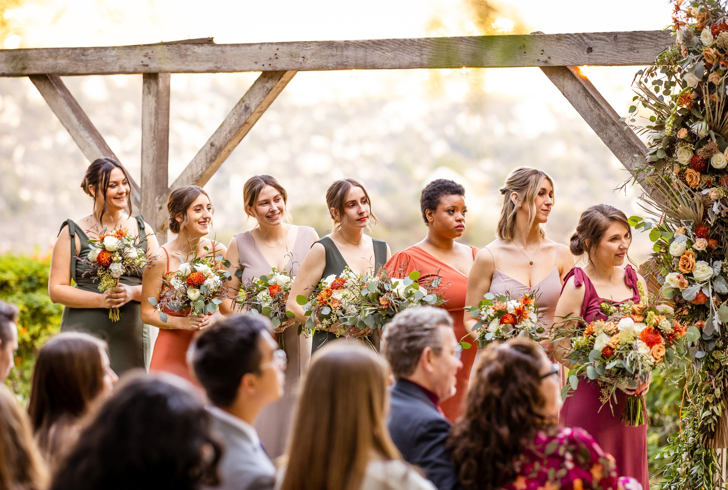 bridesmaids at outdoor ceremony in southern california