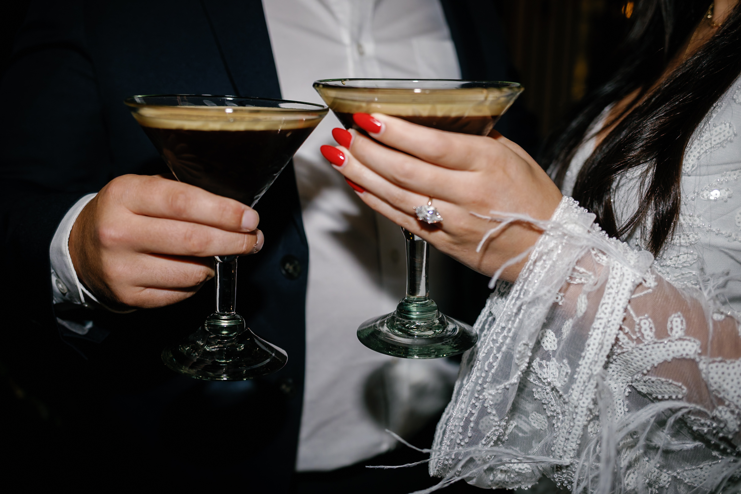 Hotel Drover engagement session espresso martini flash photos